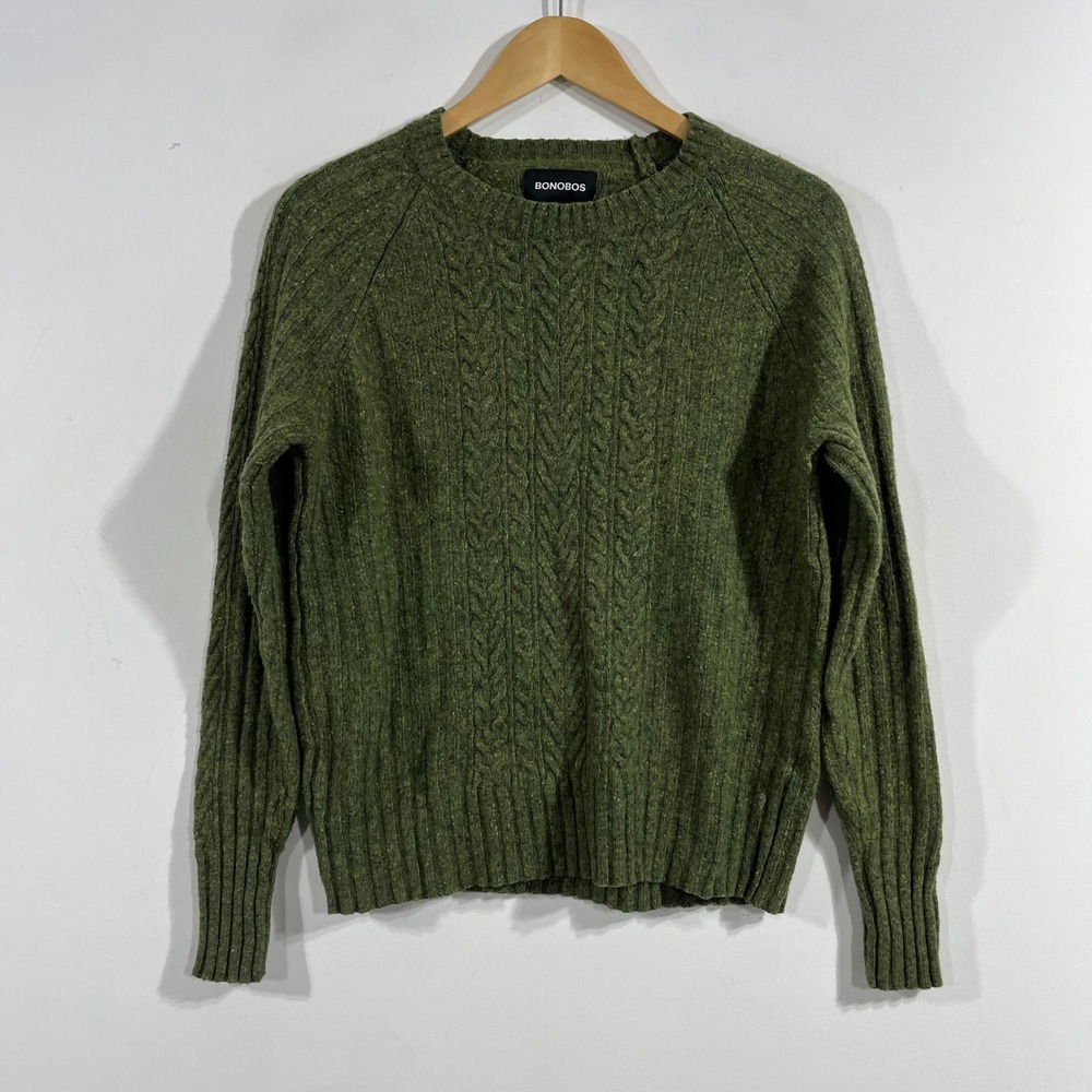 Bonobos Fisherman Heritage Green Donegal Cable Knit Wool Sweater Mens Medium